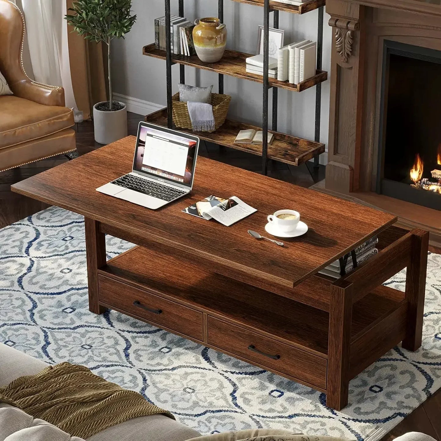 XMSJH Lift Top Coffee Table With Drawers And Storage