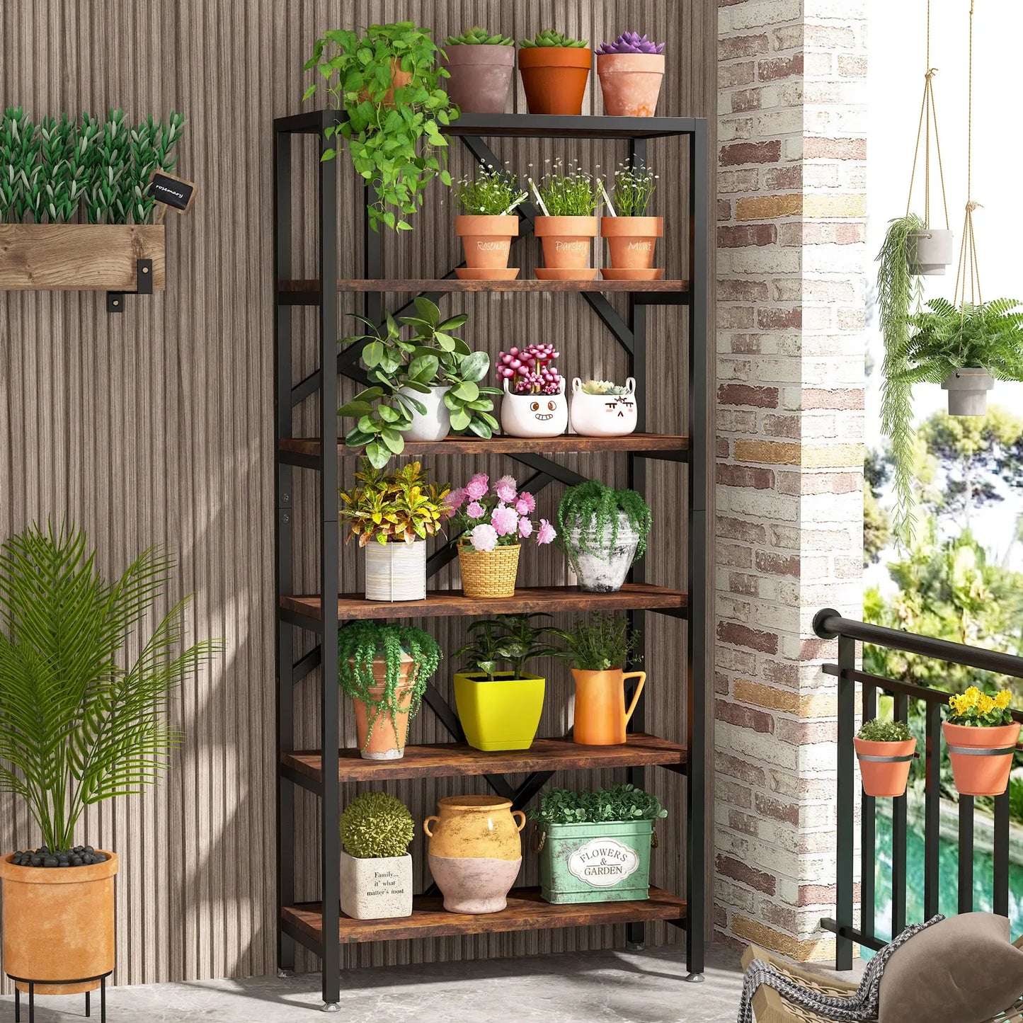 Tribesigns 71 Inch Industrial Etagere Bookcase 5 Shelf Display Rack for Living Room