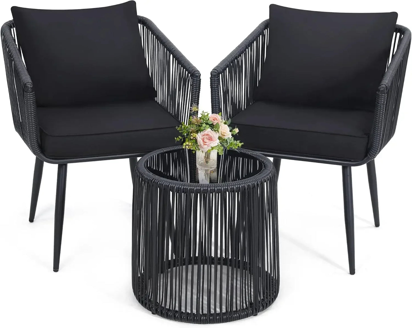 3 Piece Rattan Bistro Set For Balcony Patio Outdoor