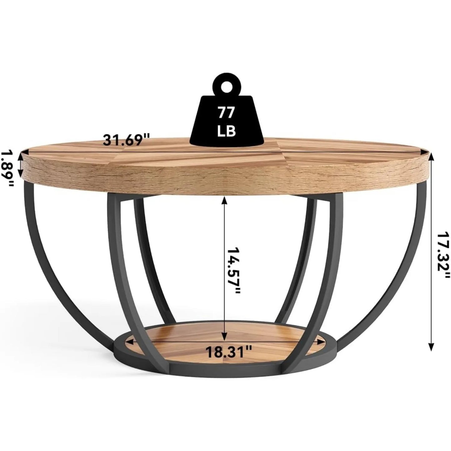 Little Tree 32 Inch Round Coffee Table 2 Tier Open Storage