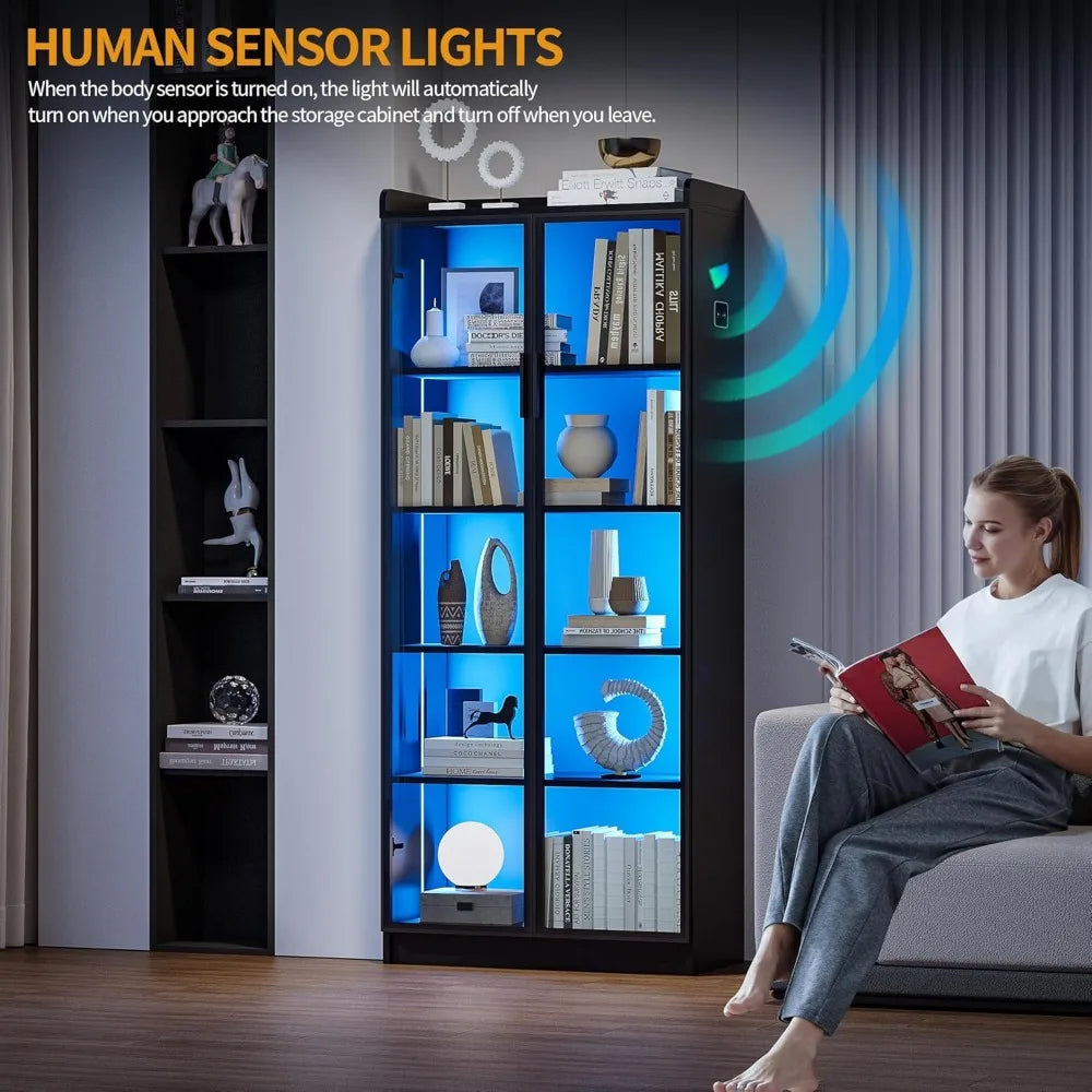 MKDK Lighted 5-Tier Display Cabinet With Acrylic Doors