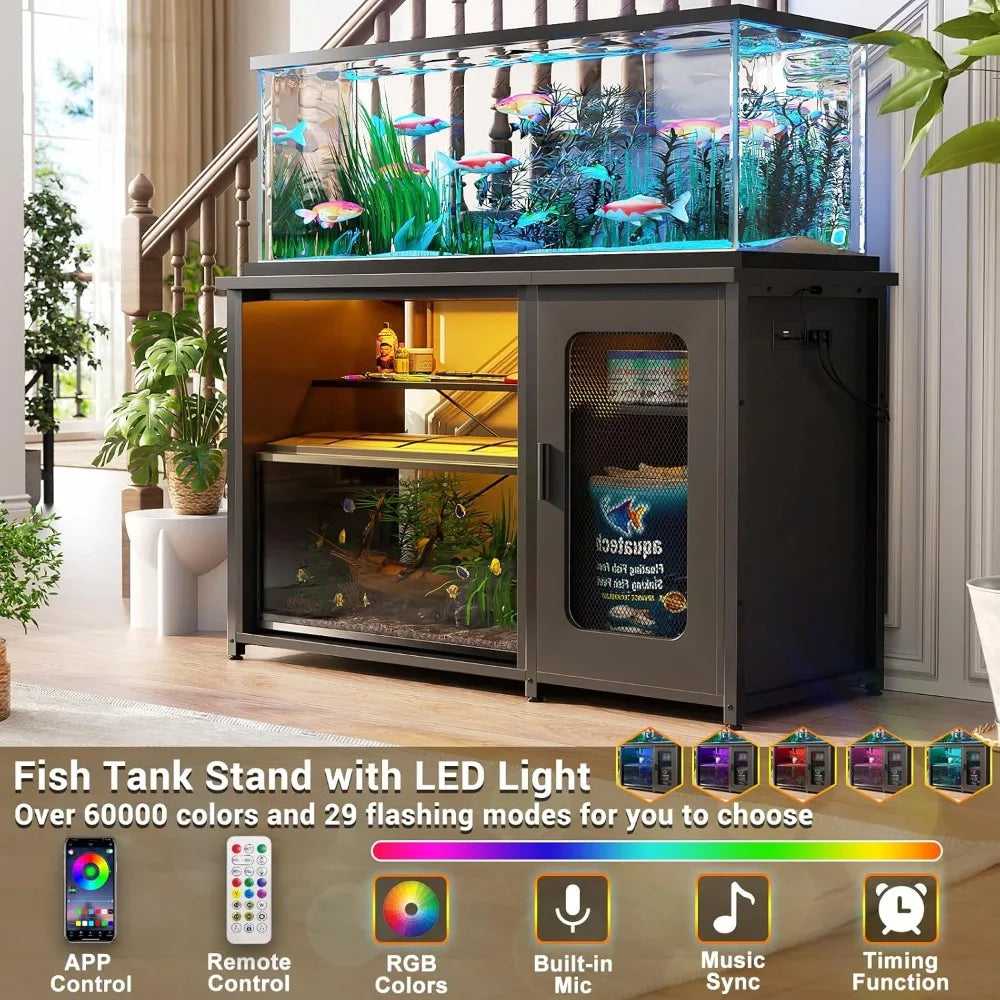 55-75 Gallon Aquarium Stand With Power Outlets LED Cabinet