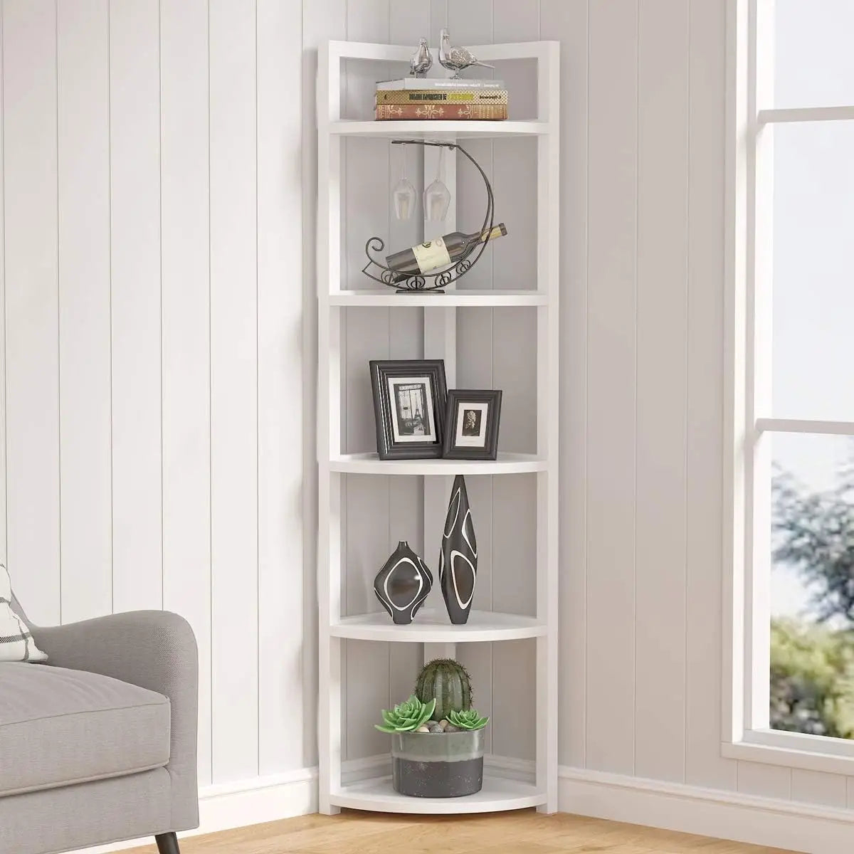 6 Tier Tall Corner Bookshelf With Storage Rack For Home