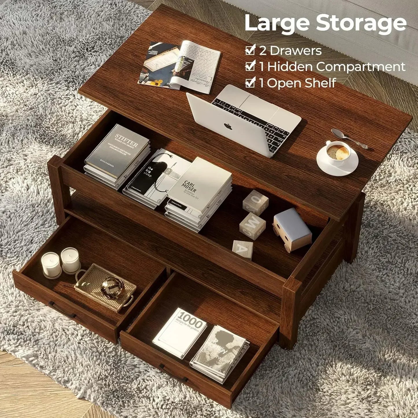 XMSJH Lift Top Coffee Table With Drawers And Storage