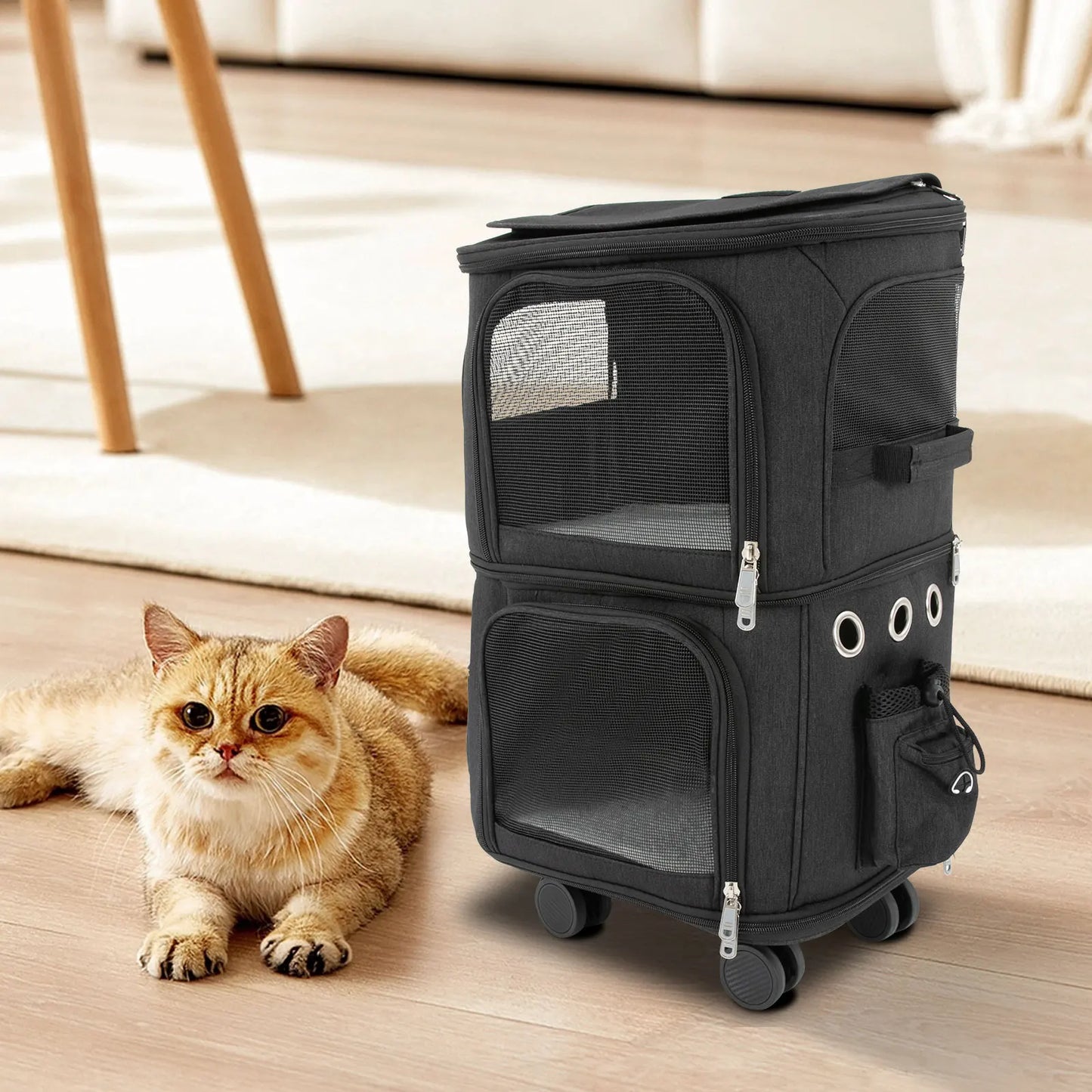 Breed Cat Carrier Double Compartment Rolling Travel Carrier