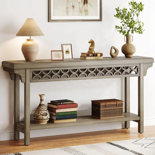70.8 Inch Solid Wood Farmhouse Long Console Table Grey