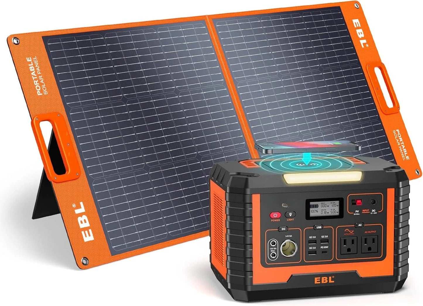 500W Portable Power Station With Solar Panel Kit Bundle