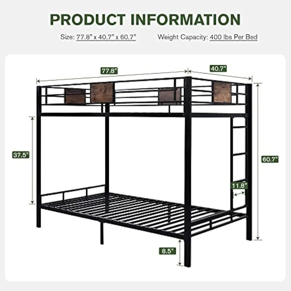 MUTICOR Twin Over Twin Bunk Bed Metal Frame With Stairs