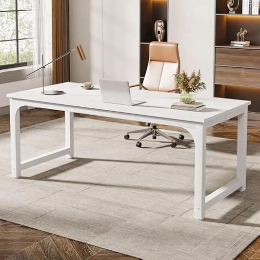 White Executive Desk Computer Office Desk Workstation Laptop Desk Study Writing Table Business Furniture for Home Office
