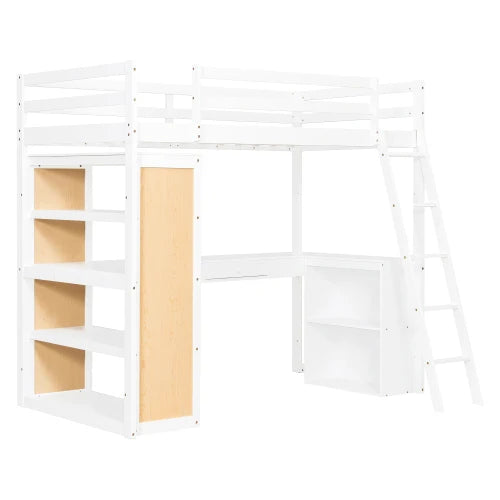Modern White Double Decker Loft Bed With Desk Minimalist
