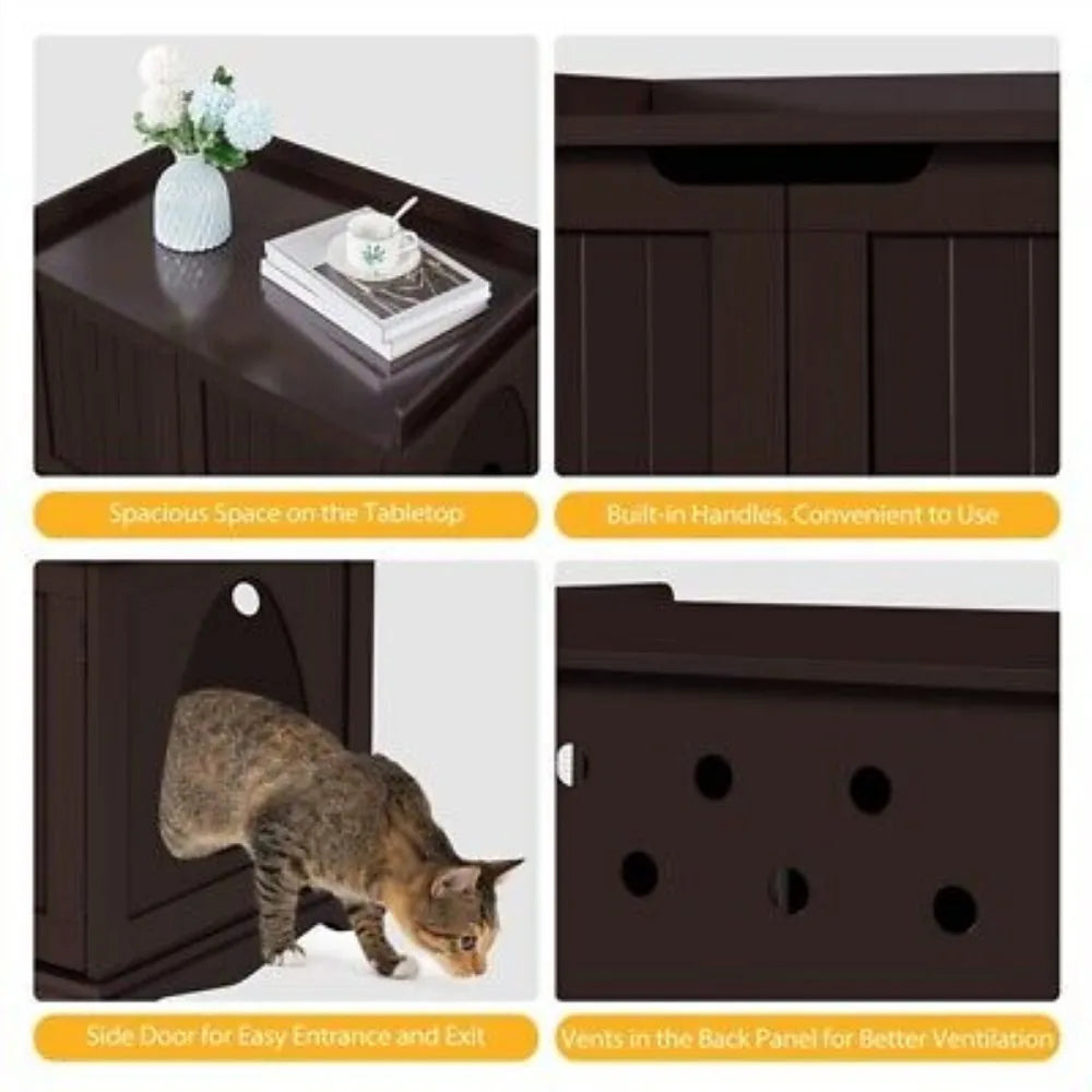 Hign-concerned Cat Litter Box Enclosure Table With Two Doors