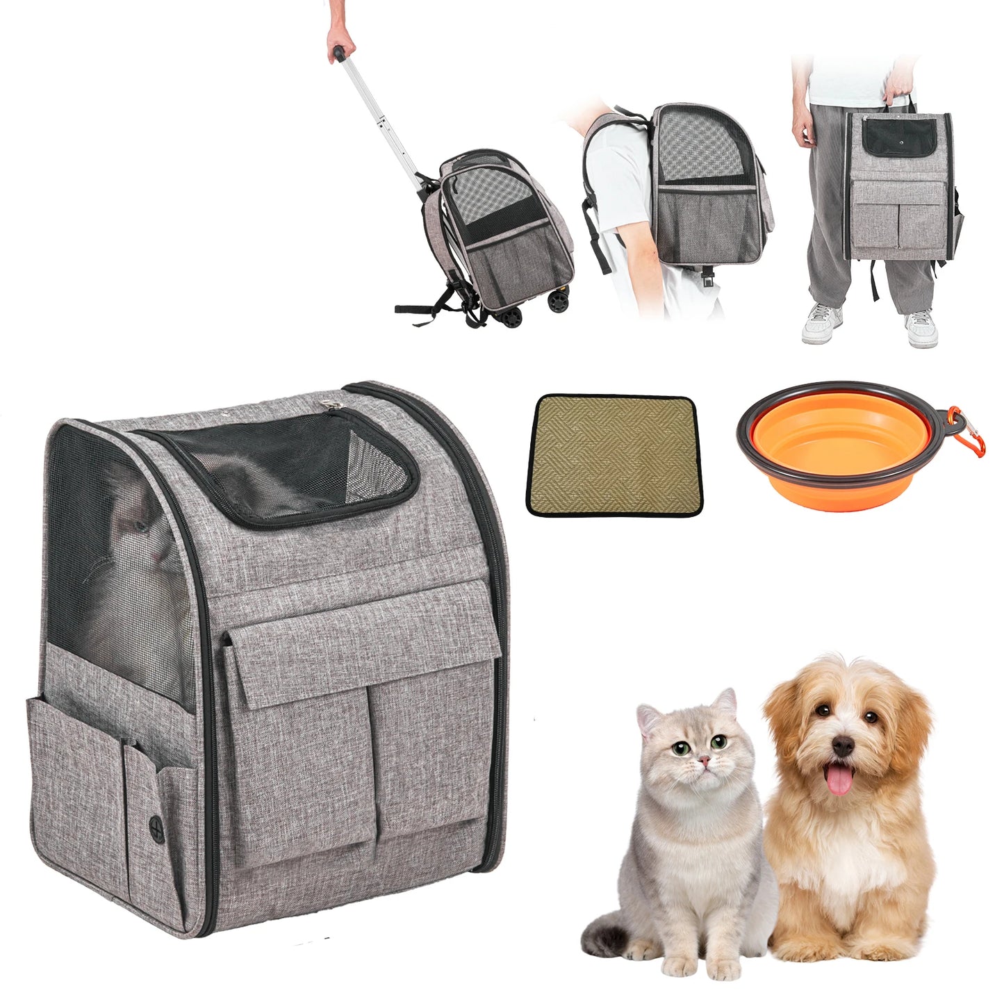 SucceBuy Pet Carrier Backpack With Handle And Wheels