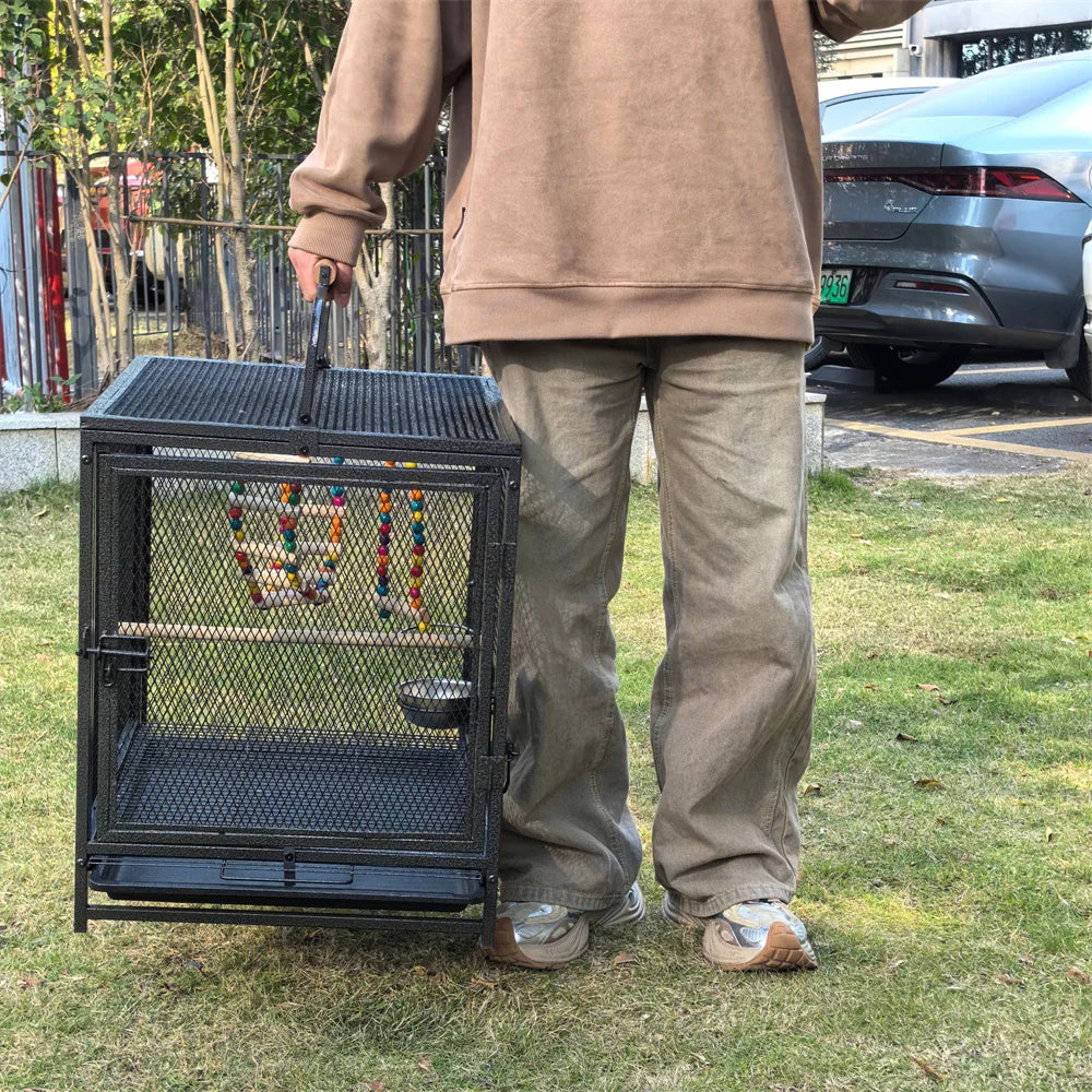 Heavy Duty Wrought Iron Travel Bird Cage With Perch