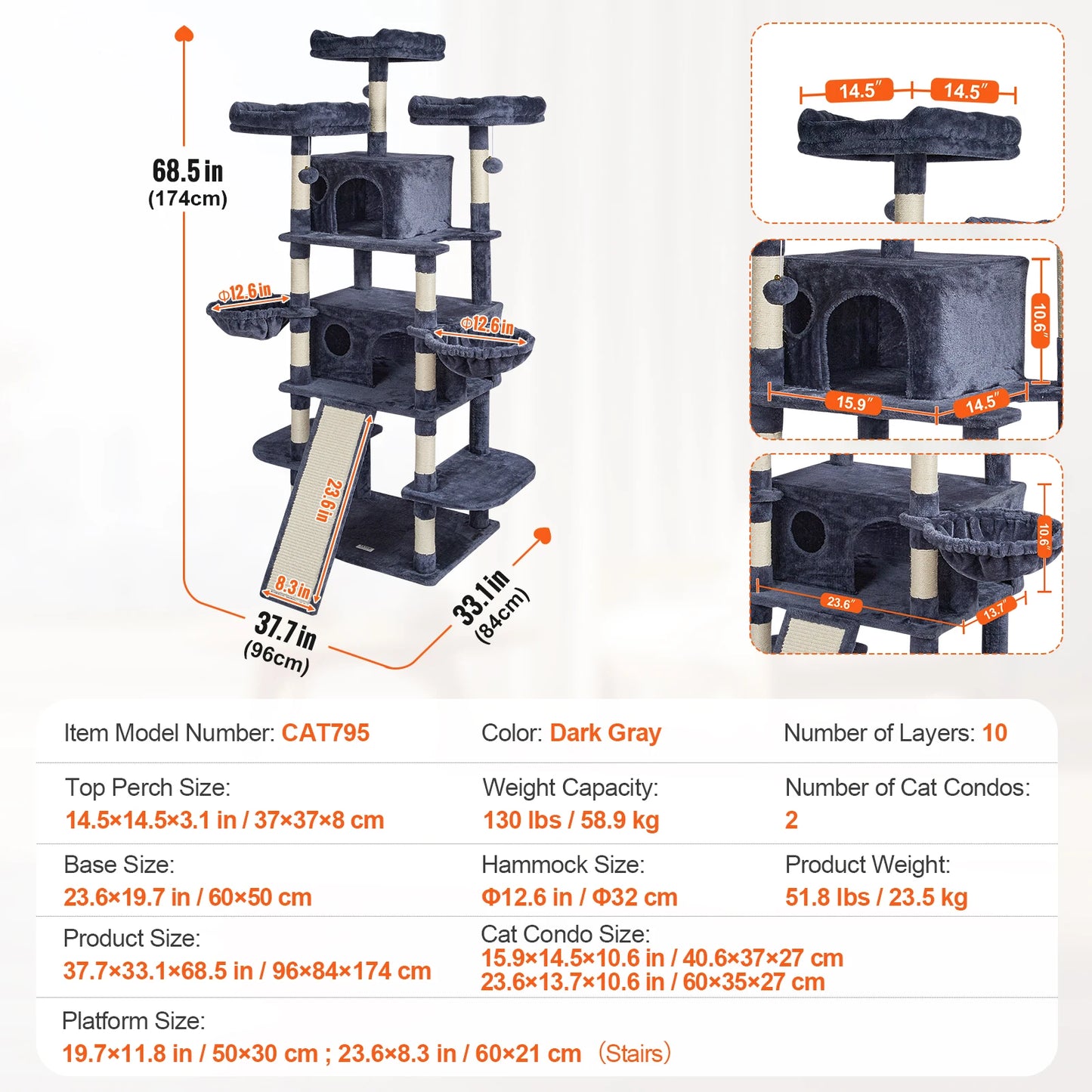 SucceBuy Cat Tree Indoor Cats Tower With Condo Hammock