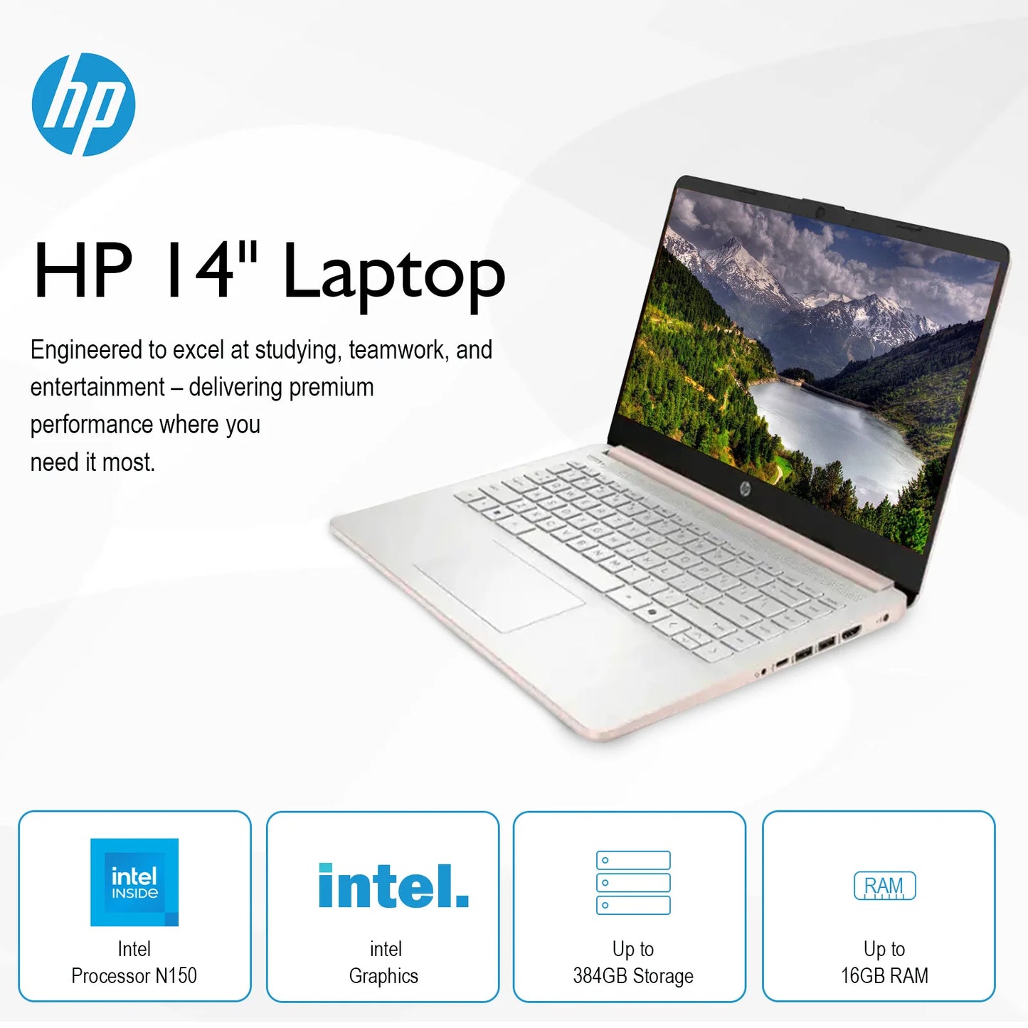 HP 14 Inch Laptop Intel N150 16GB RAM 384GB SSD Windows11