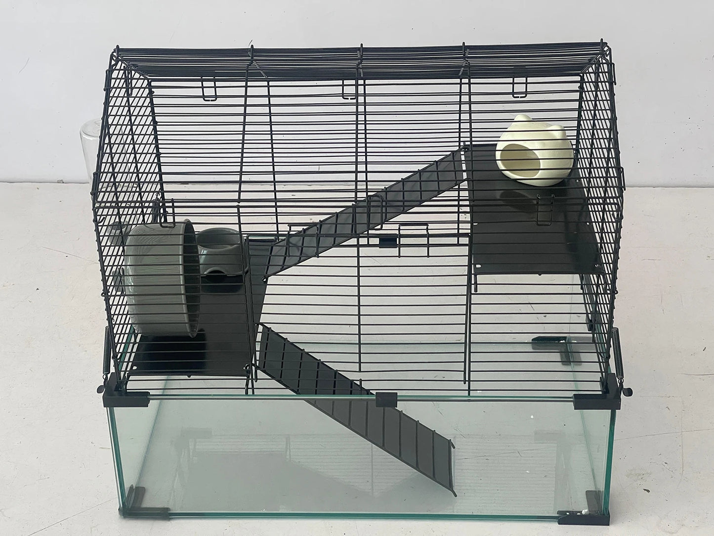 TWISTER.CKCN Metal Hamster Cage Transparent Habitat For Small Animals With Water Bottle And Accessible Entry Doors