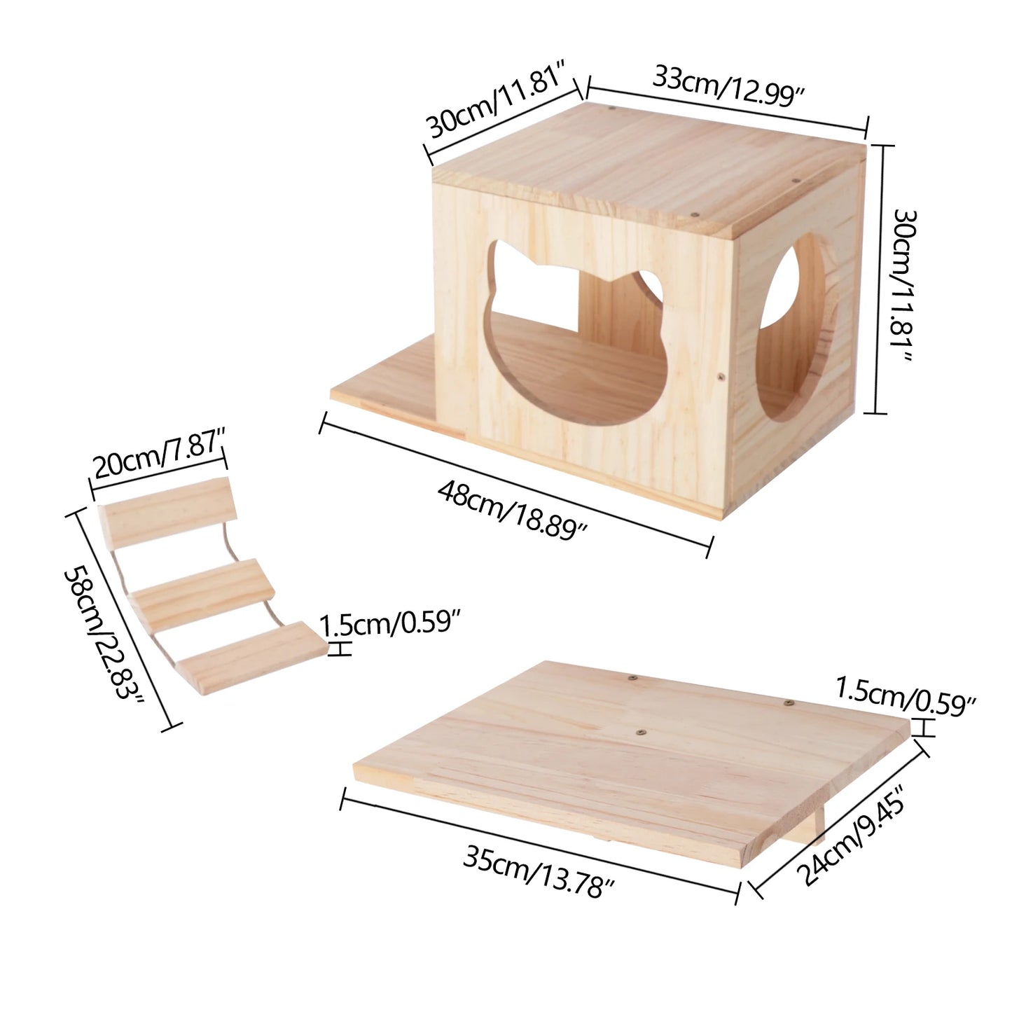 Sichuan Cat Wall Climber Set 9 Pieces Wood Cat Tree With Condos Shelves And Ladders