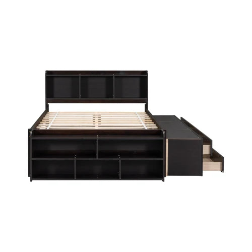 Full Bed Bookcase Headboard And Storage Drawers Espresso