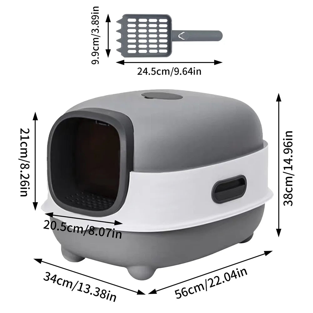Large Hooded Cat Litter Box Enclosed Odorless Scoop
