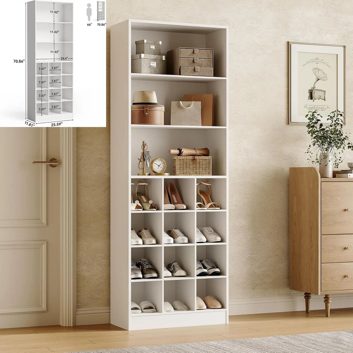 Little Tree 10 Tier White Brown Wooden Shoe Cabinet