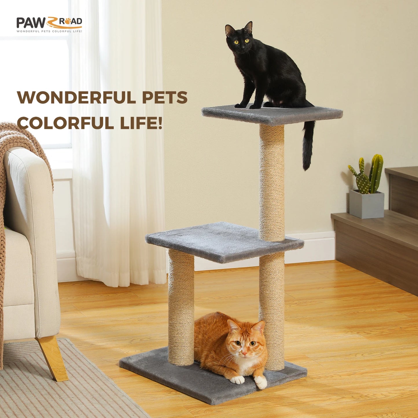 PAWZ Road Cat Tree Indoor Cats Three Tier Activity Tower