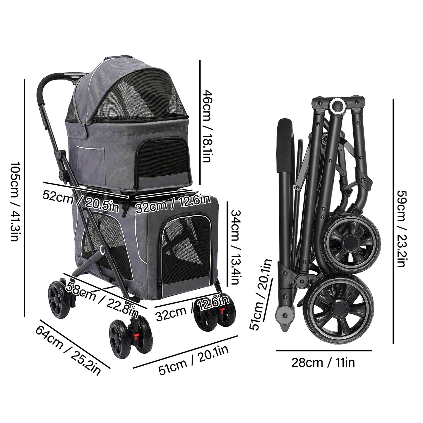 Breed Foldable Pet Stroller For Dogs And Cats Storage