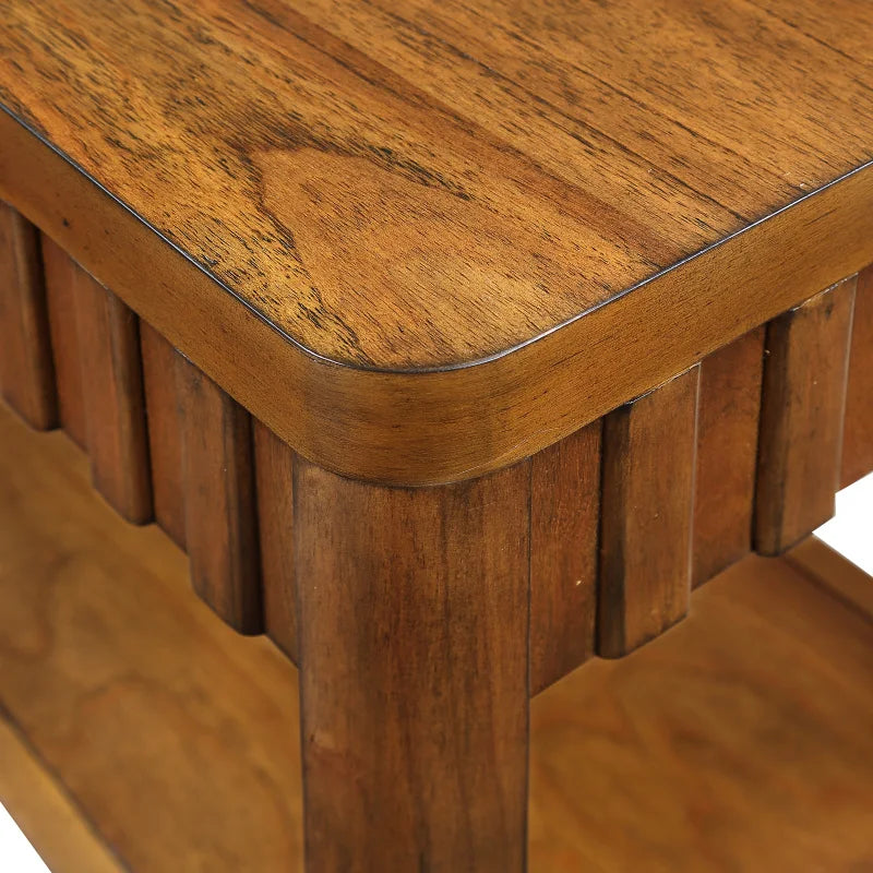 25 Inch Rectangular Farmhouse End Table With Storage Shelf