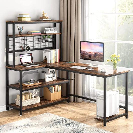 55 Inch L Shape Computer Desk With Hutch And Wireless