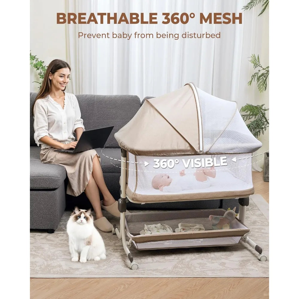 XMSJ Baby Bassinet Bedside Sleeper With Mesh Sides