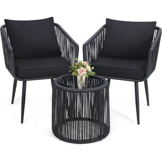 3 Piece Rattan Bistro Set For Balcony Patio Outdoor