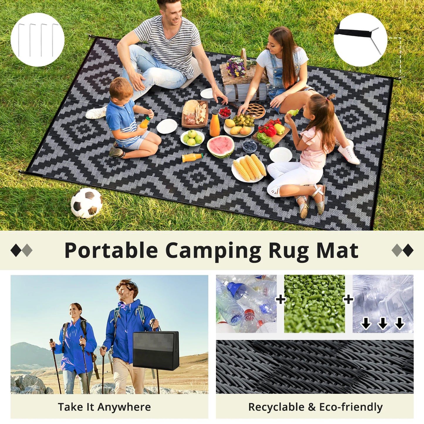 Outdoor Geometric Reversible Polyester Rug For Patio And Deck Waterproof Durable