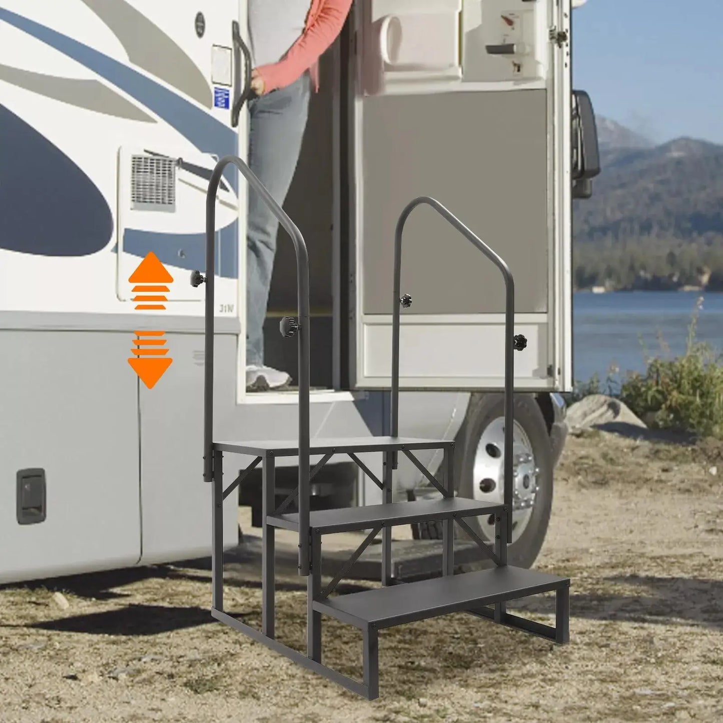 IndustrialGrade Stainless Steel ThreeStep Stairs With Ergonomic Handrails Mobility