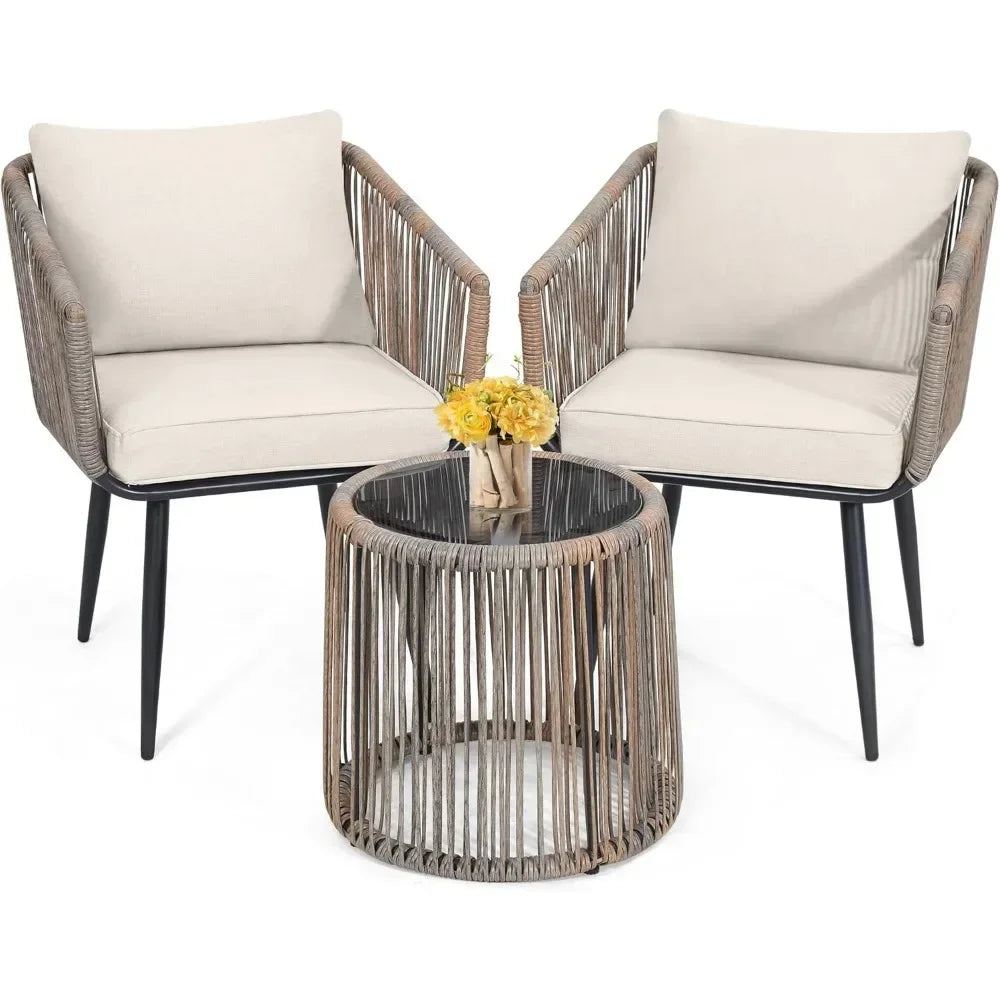 3 Piece Rattan Bistro Set For Balcony Patio Outdoor