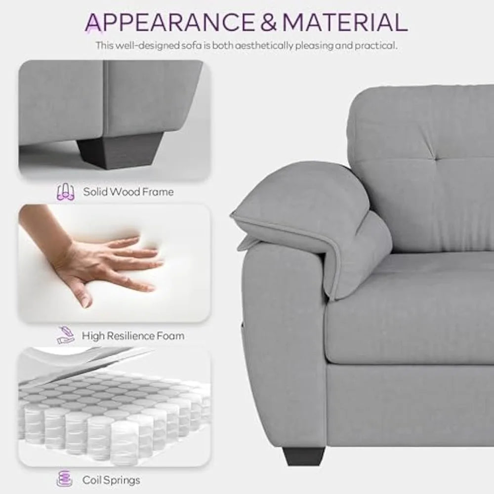Sofa Couches for Living Room, Mid-Century Modern Comfy Tufted Upholstered 87" W Loveseat w/ 2 USB Charger & Side Pocket, 2/3 Se