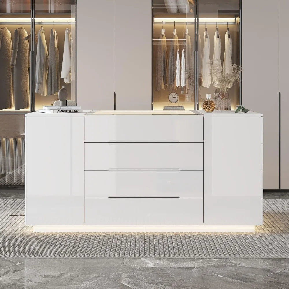 Modern White Dresser Island Wardrobe With 16 Drawers