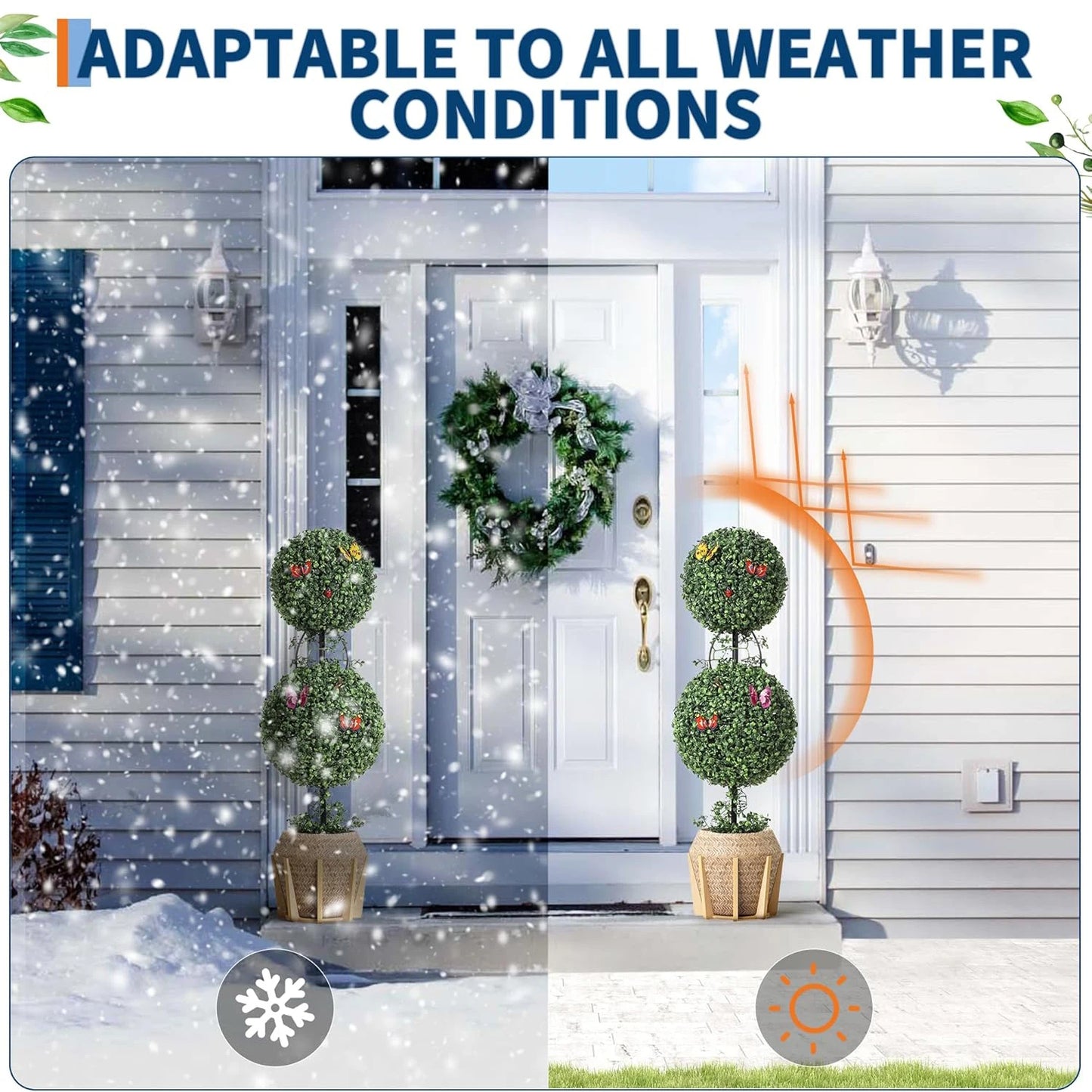 TWISTER.CKCN Artificial Double Ball Topiary Trees With Vines Insects Decor For Home Offices Porch Set Of 2