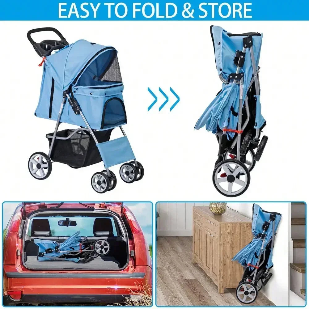 Breed 4 Wheel Pet Stroller Foldable Carrier Jogger