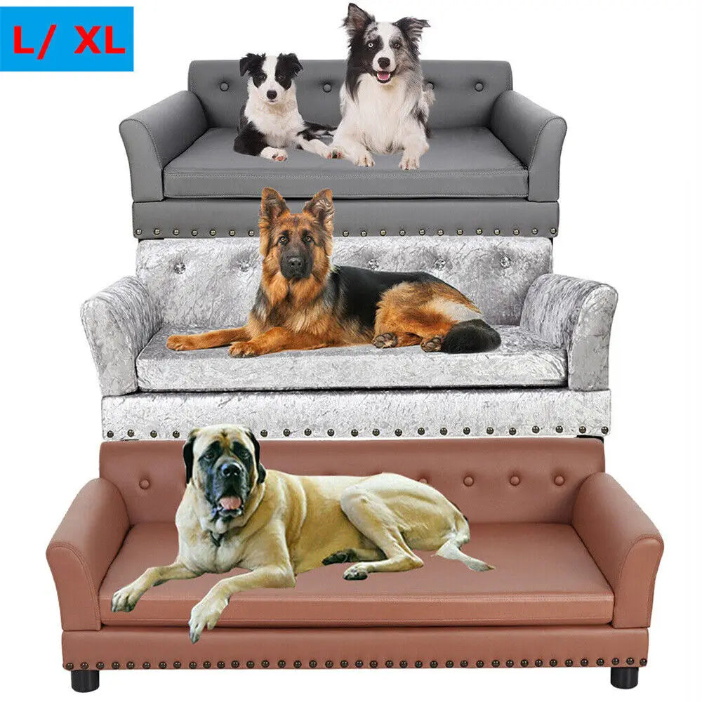 Heavy Duty Large Raised Dog Sofa Bed Cushioned Velvet
