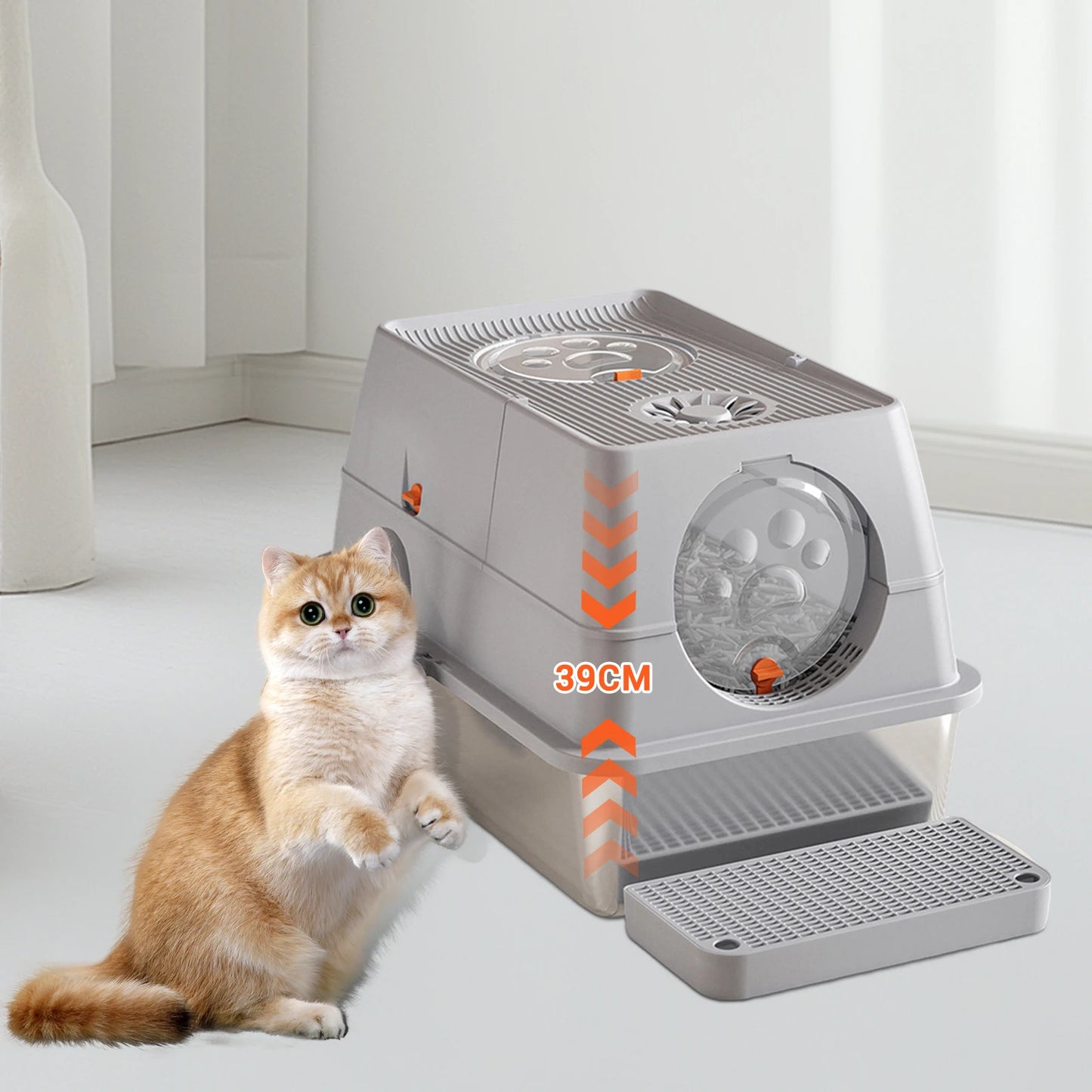 Feature Stainless Steel Cat Litter Box High Sided Enclosure