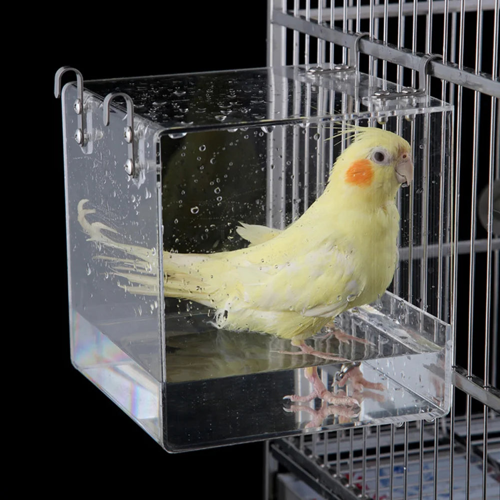 TWISTER.CK TranslucentAcrylic Bird Bath Box HangingInstallation WaterBathSystem CageAccessory