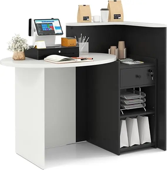 MKDK Retail Counter With Lockable Drawer L Shaped Desk
