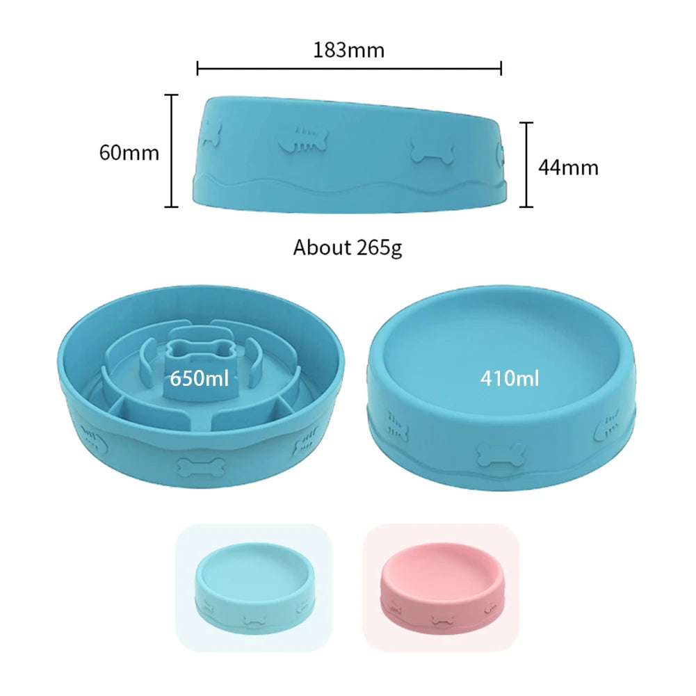 Hign-concerned Chemical 2 In 1 Pets Silicone Slow Feeder Tilted Double Sided Food Water Bowls