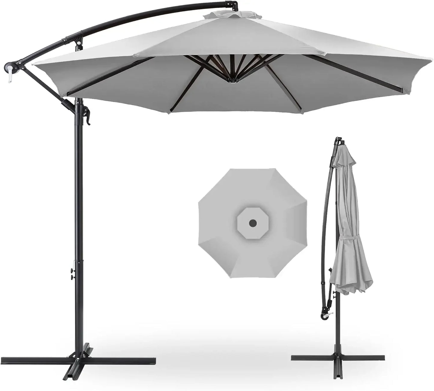 10ft Offset Hanging Patio Umbrella With Tilt And 8 Ribs