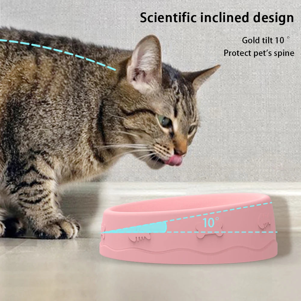 Hign-concerned Chemical 2 In 1 Pets Silicone Slow Feeder Tilted Double Sided Food Water Bowls