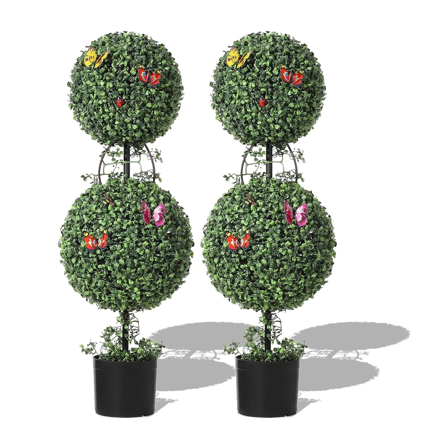 TWISTER.CKCN Artificial Double Ball Topiary Trees With Vines Insects Decor For Home Offices Porch Set Of 2