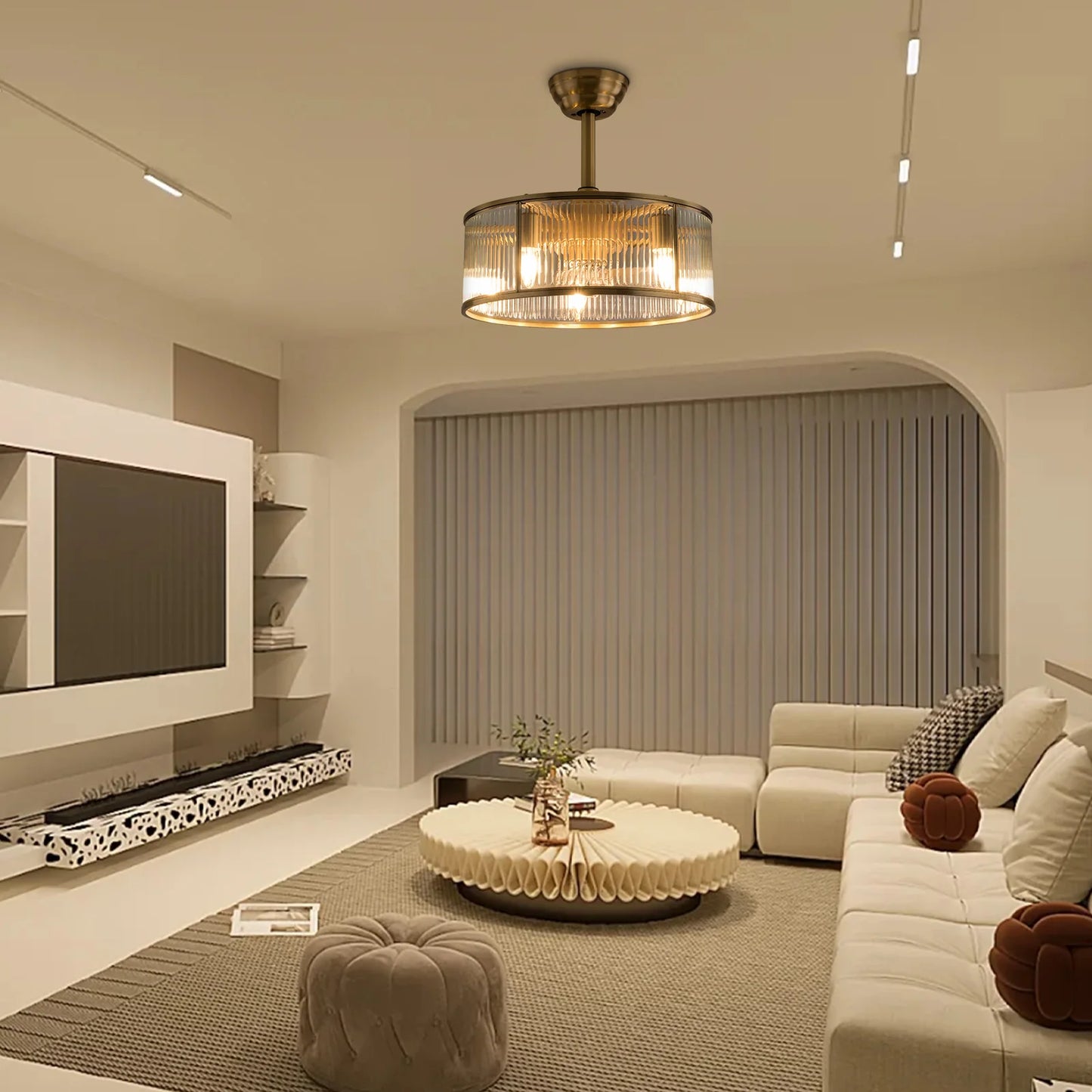 5 Light Caged Ceiling Fan With Remote Farmhouse Lighting