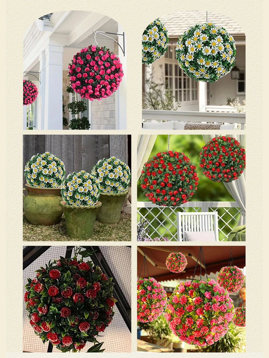 TWISTER Two Pack Artificial Flower Ball Hanging Pendant For Indoor Outdoor Decor Orbs