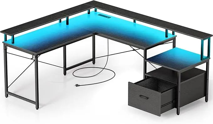 YQXH L Shaped Ergonomic Gaming Desk With File Drawer