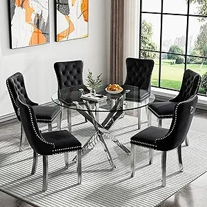 47.24 Inch Modern Silver Glass Dining Table Set For 4