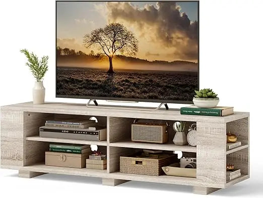 Starjoy Wood TV Stand for 65 Inch Flat Screen, Modern Entertainment Center With 8 Open Shelves, Farmhouse Storage Cabinet for L|